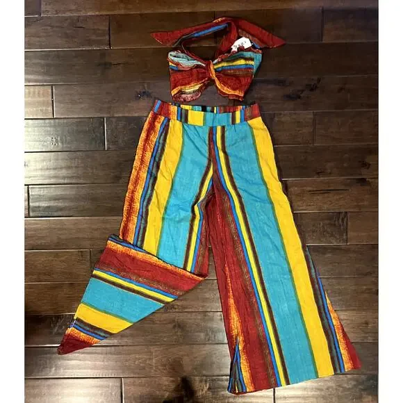 NWT Cider Wild West Boho bohemian summer wide leg & tube top set size XL - Picture 3 of 7